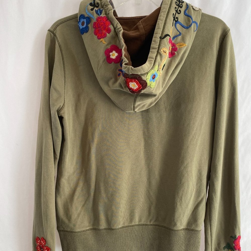 SOLD Lucky Brand Embroidered Khaki Green Zip Front Hoodie Sweatshirt NWOT - Picture 9 of 14